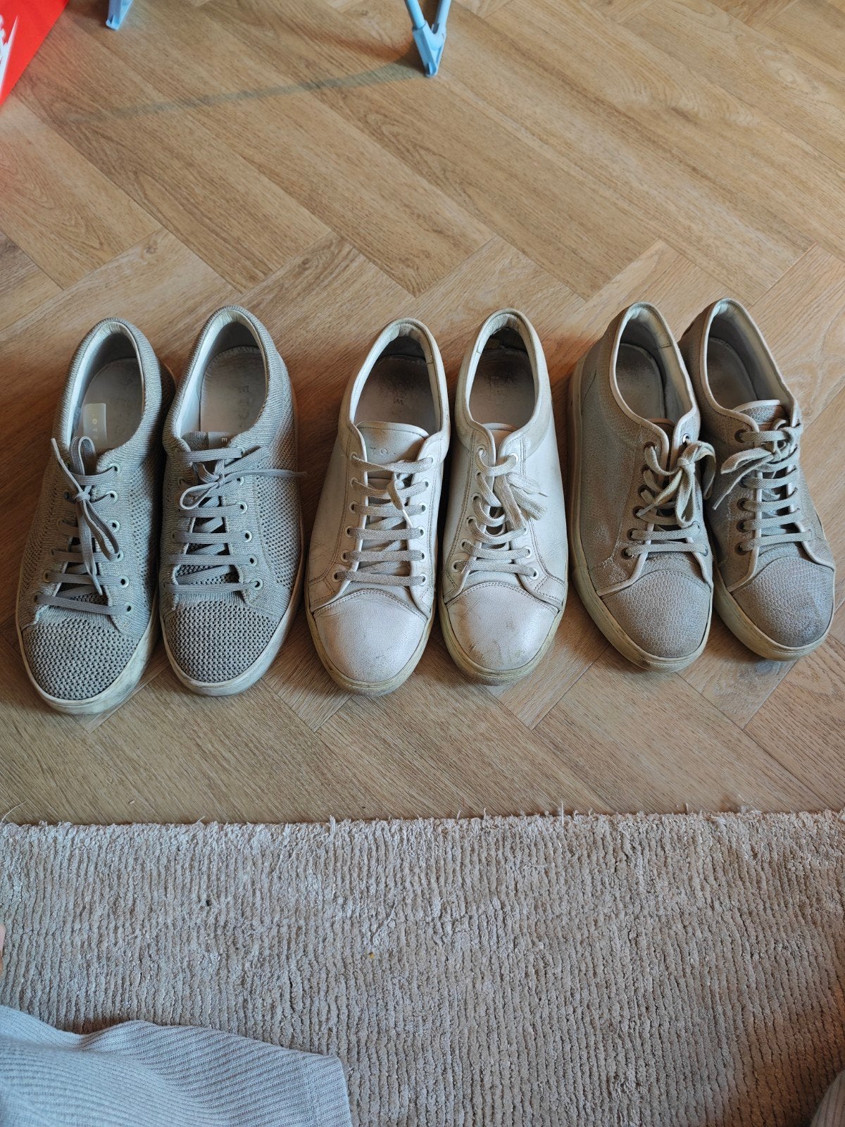 3 paar ETQ Amsterdam sneakers - leer en stof - maat 44, Ophalen of Verzenden, Gedragen