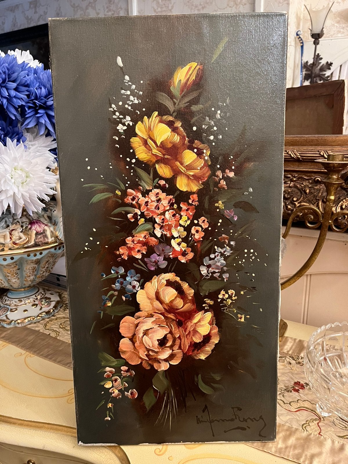 Prachtige oude olieverf bloemen schilderij, Antiek en Kunst, Kunst | Schilderijen | Klassiek, Ophalen of Verzenden