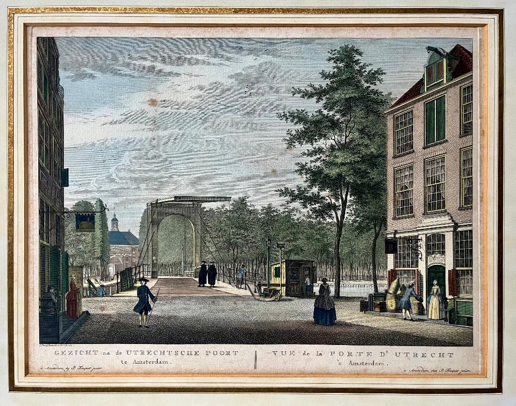 Gezicht op de Utrechtsche Poort Amsterdam Koffie Thee 1783, Antiek en Kunst, Stadsgezicht, Ophalen of Verzenden, Gravure, Met tekst