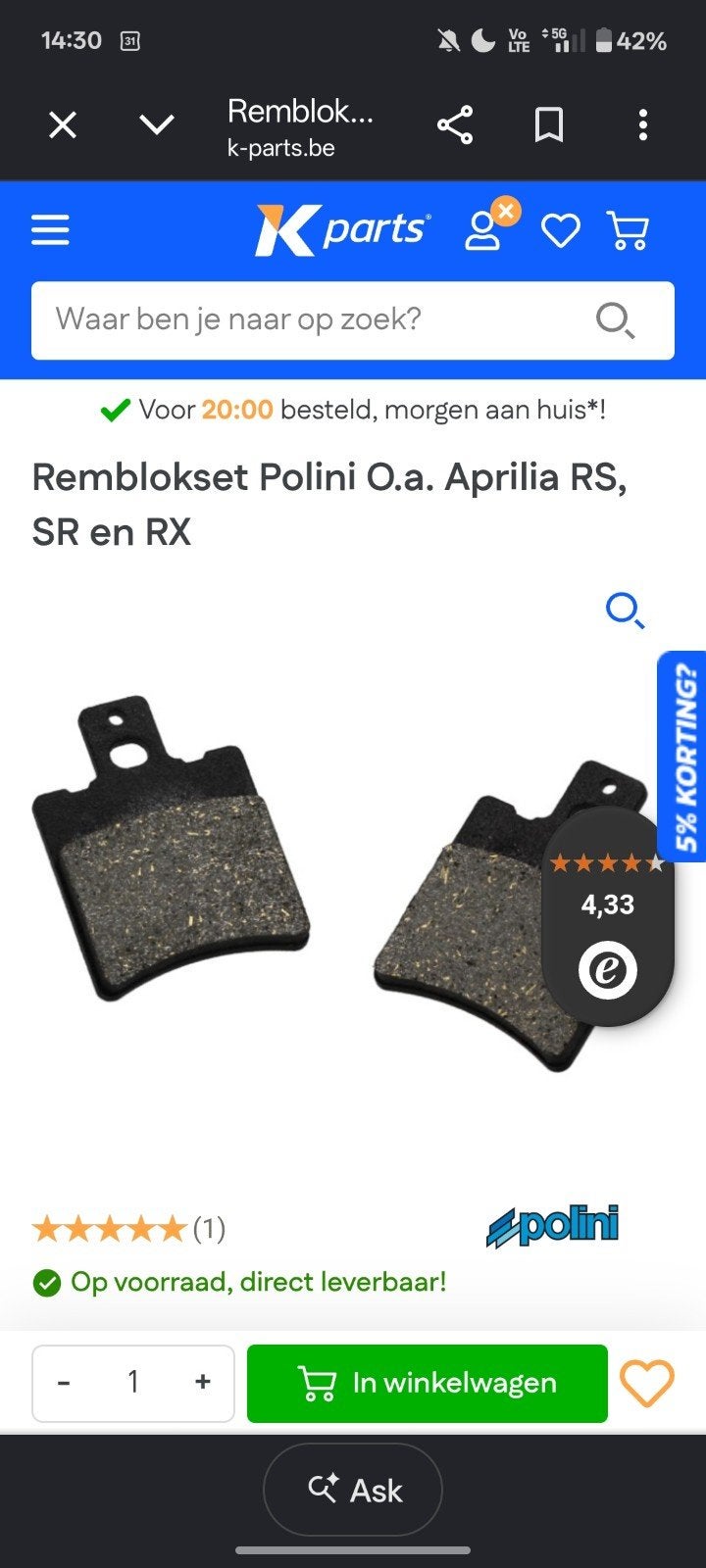 Nieuwe Polini Remblokset voor Aprilia RS, SR en RX, Ophalen of Verzenden, Nieuw