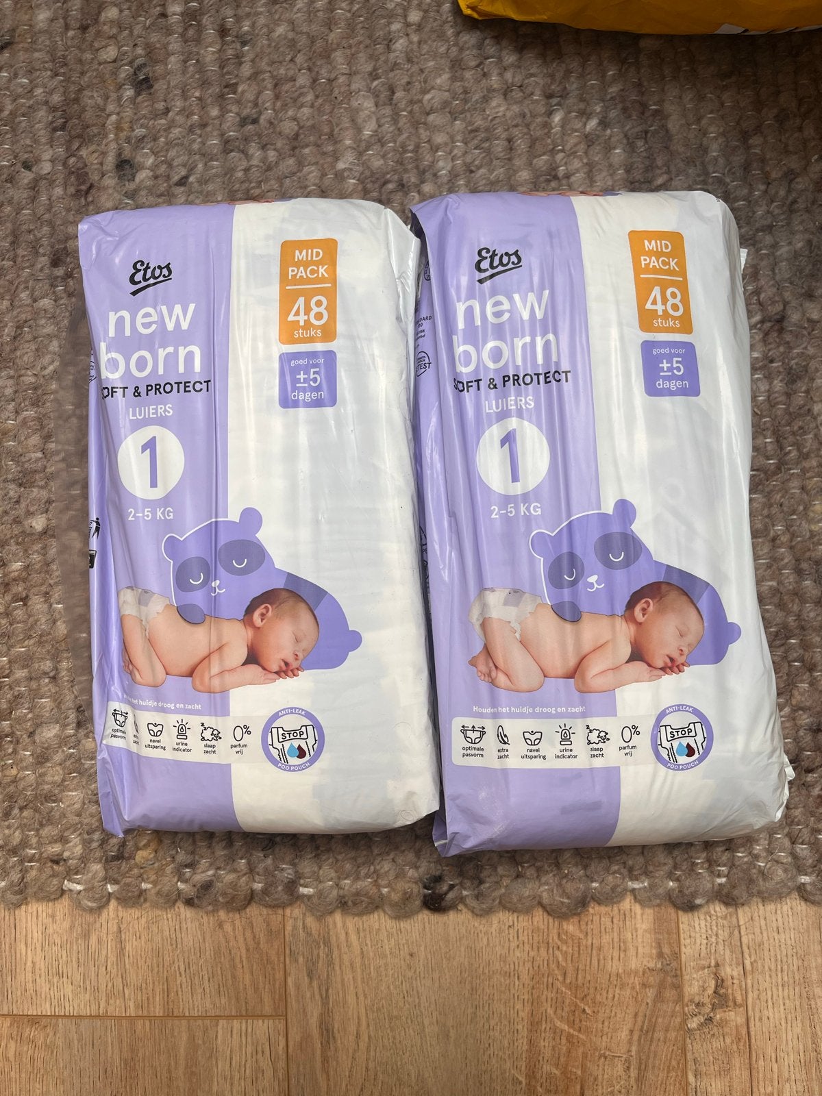 2 pakken Etos New Born luiers maat 1 (2-5 kg), Ophalen, Nieuw