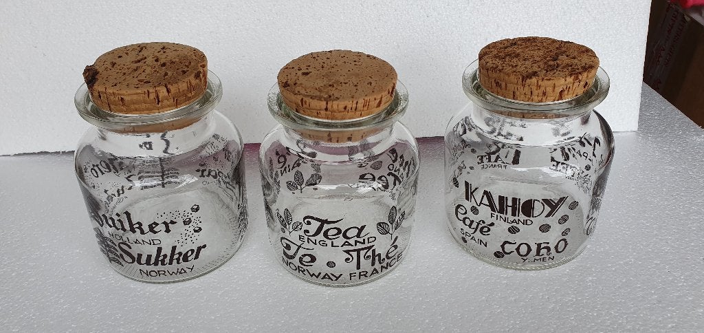 Vintage Glazen koffie,suiker,thee potten, Ophalen of Verzenden