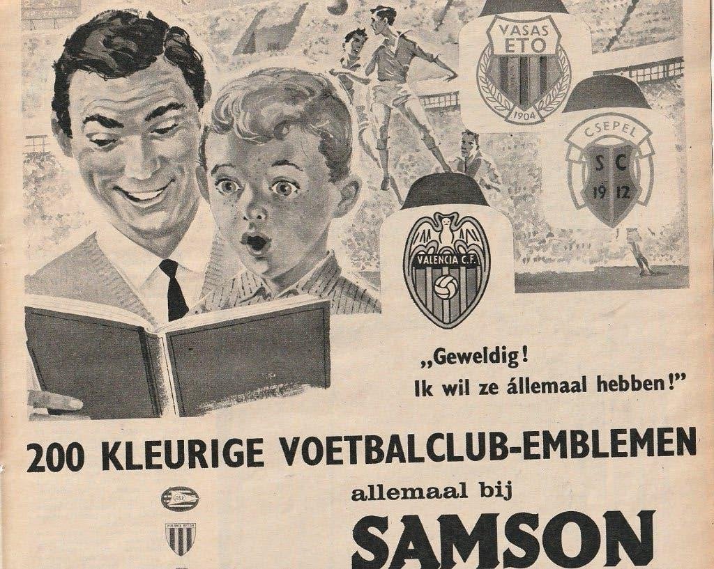 Retro reclame 1962 Samson voetbal emblemen spaaractie, Verzamelen, Verzenden, Overige typen