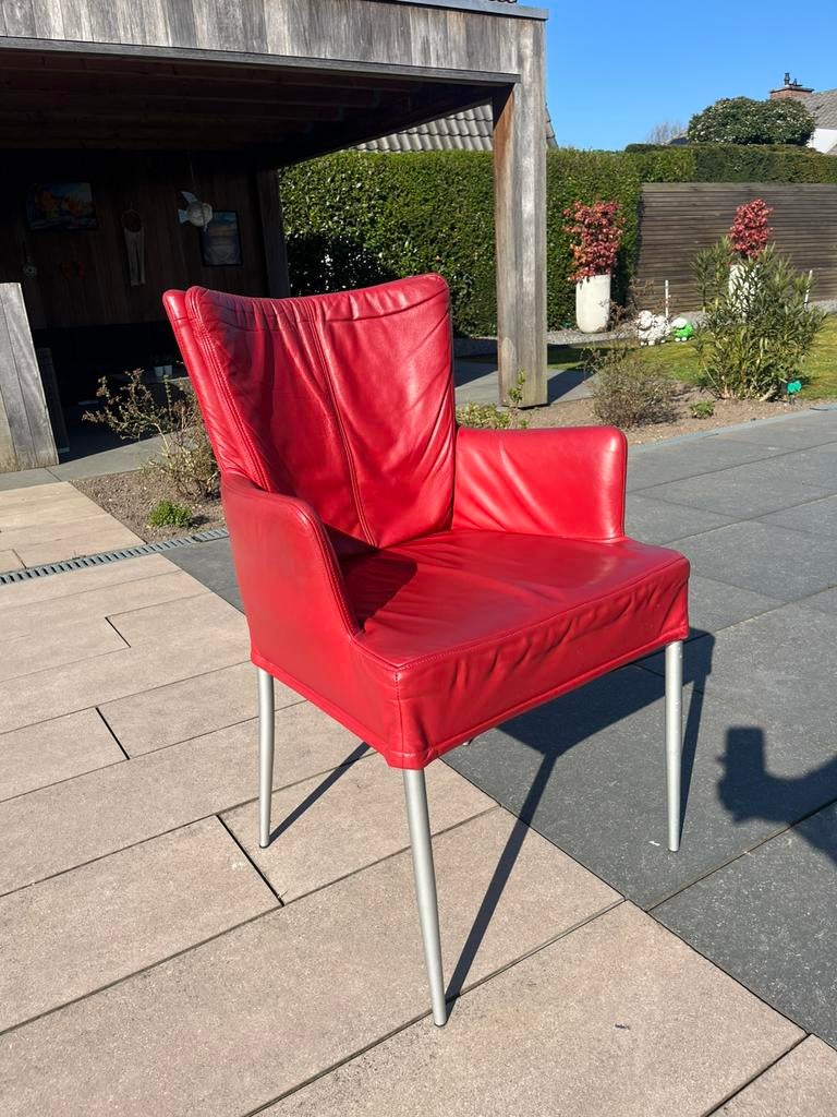 4 stuks leren stoelen, Ophalen, Zo goed als nieuw, Rood, Vijf, Zes of meer stoelen