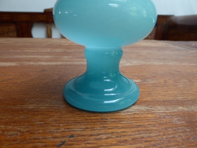 Vintage blauw opaline vaasje, 14 cm., Ophalen of Verzenden