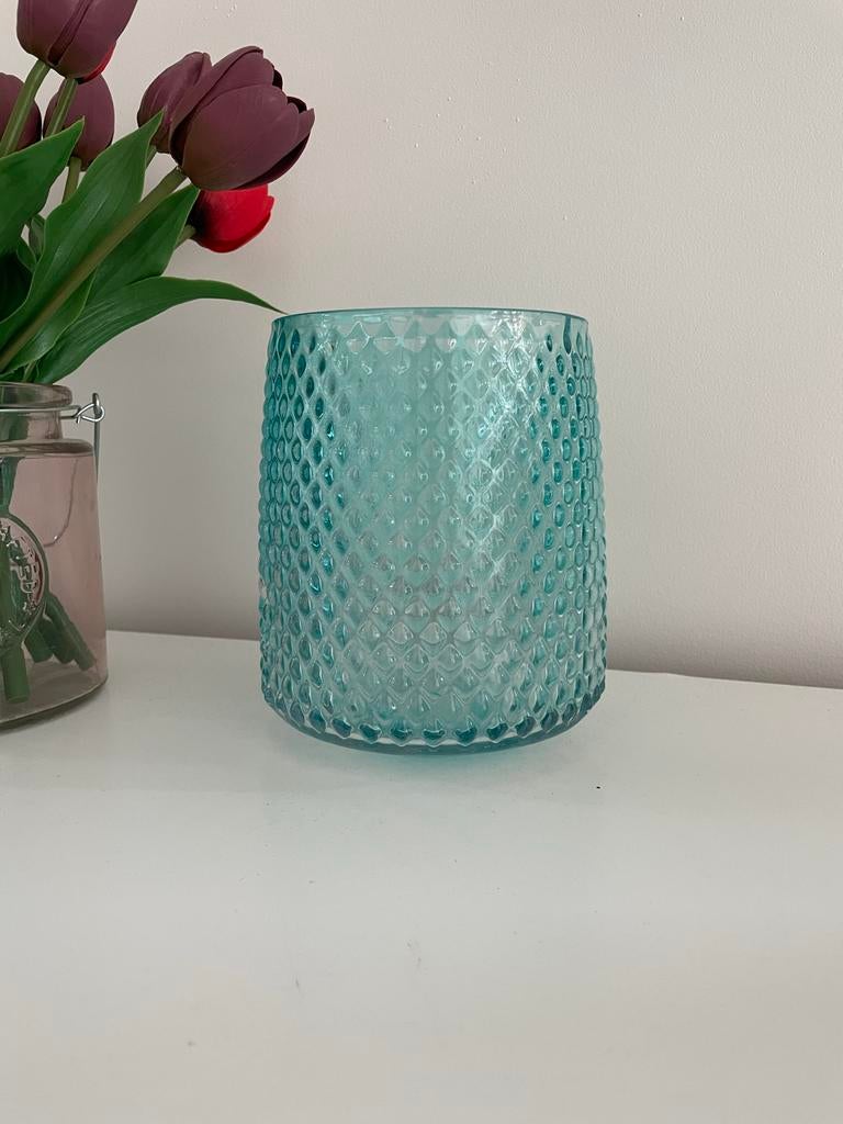Riverdale Glazen Vaas, Blauw, Ophalen of Verzenden, Minder dan 50 cm, Glas