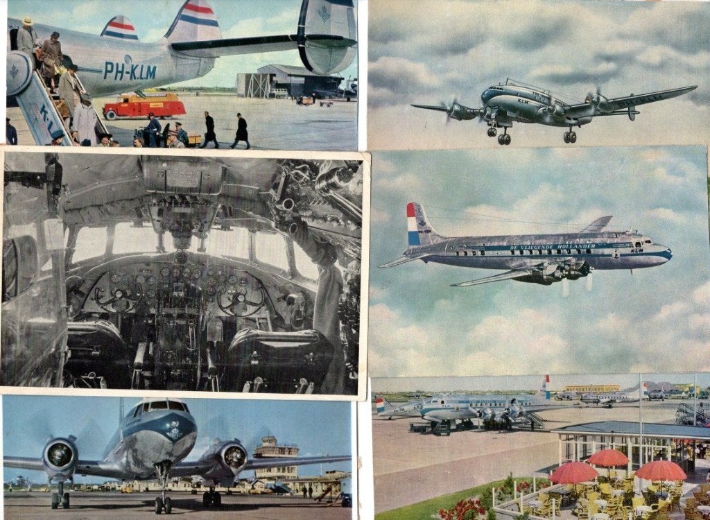 KLM oudere ansichtkaarten vliegtuigen, Ophalen of Verzenden, Gebruikt, Kaart, Foto of Prent
