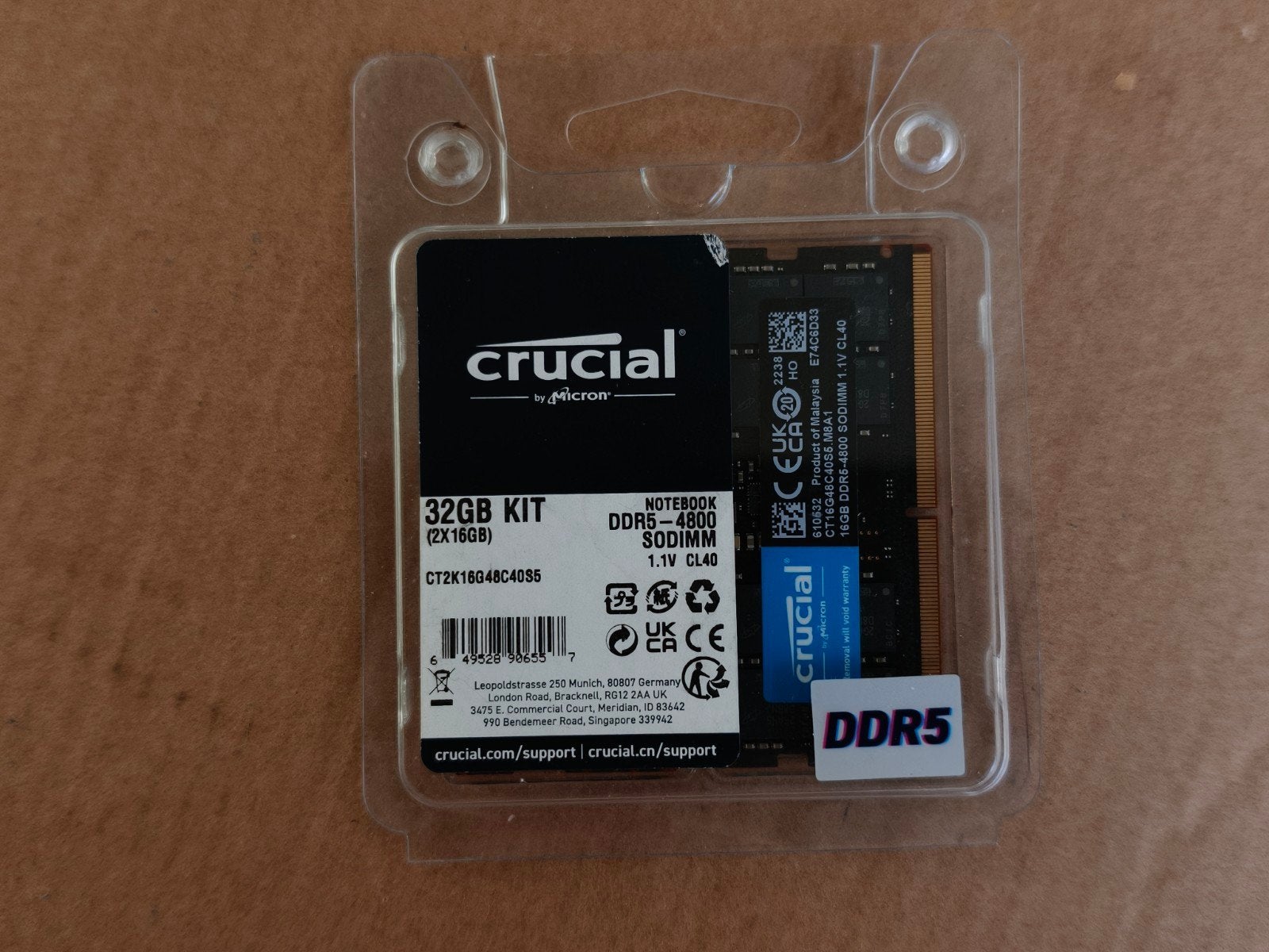 2x16GB Crucial DDR5 SODIMM geheugen, 32 GB, Ophalen of Verzenden, Zo goed als nieuw, DDR5