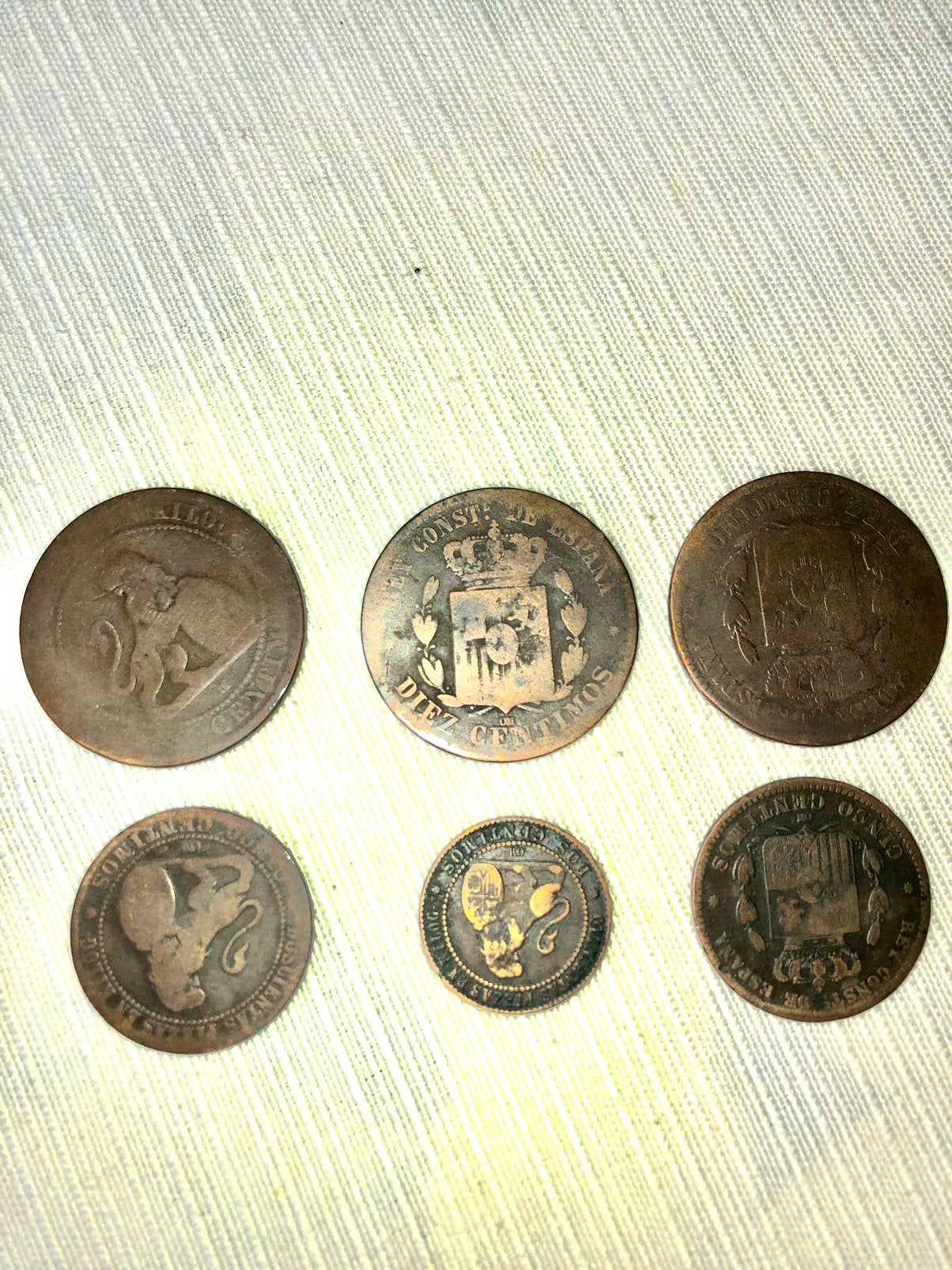 Set van 6 oude Spaanse munten uit de 19e eeuw, Ophalen of Verzenden, Setje