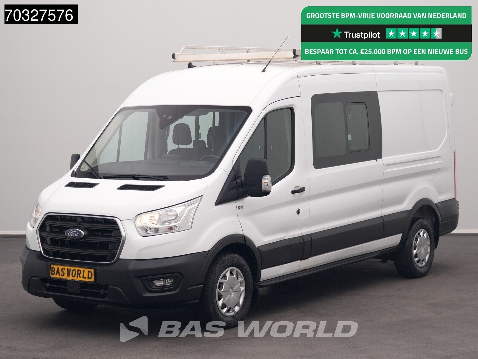 Ford Transit 130pk Dubbel Cabine L3H2 Navi ACC Airco Parkeer, Auto's, Stof, Euro 6, 4 cilinders, 7 stoelen