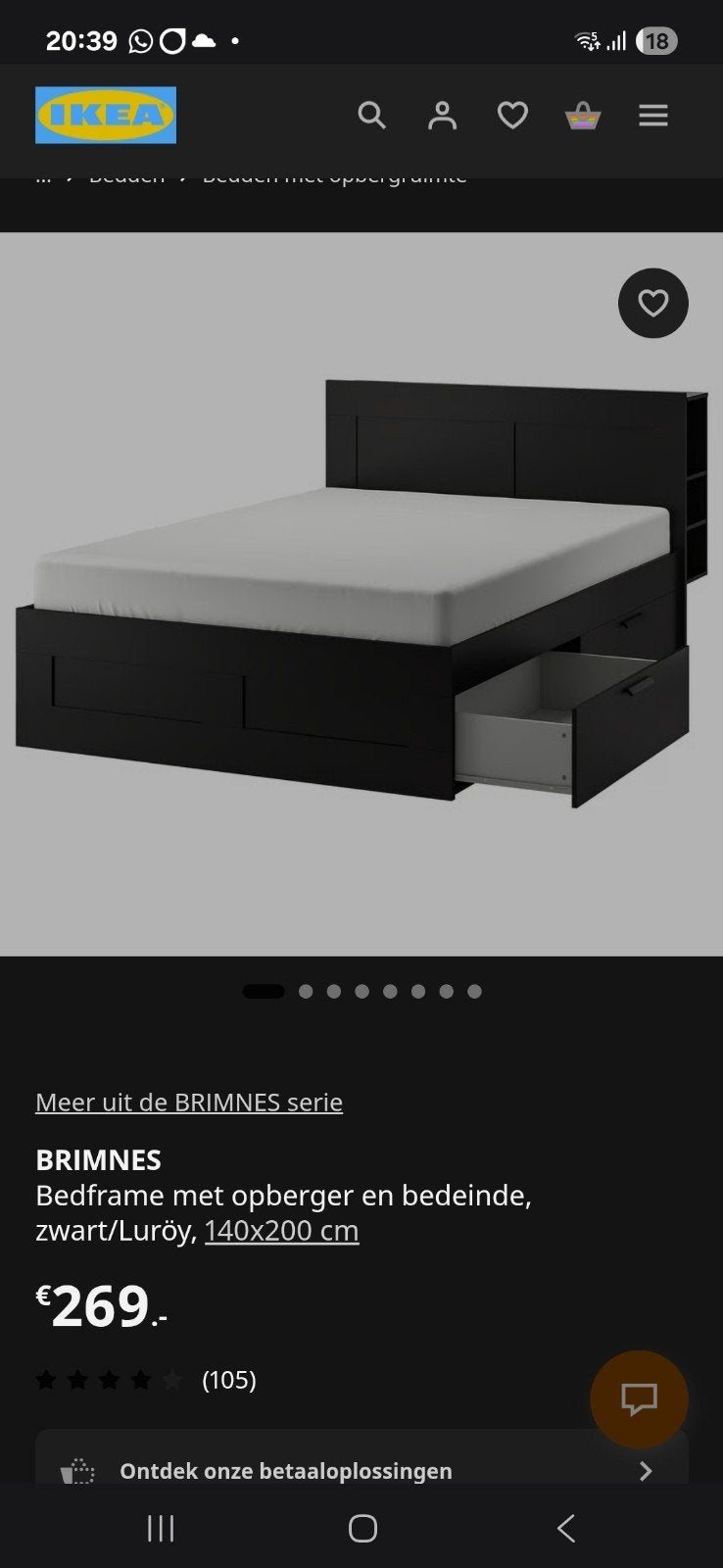 IKEA BRIMNES bed 140x200 cm + matras, Huis en Inrichting, Ophalen, Zwart, Tweepersoons, 140 cm