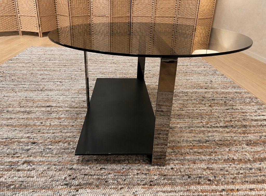 ZGAN Minotti Low Console Salontafel + GARANTIE | NP €3.500, Minotti, Rond, Overige houtsoorten, Design Tafel Salontafel Minotti
