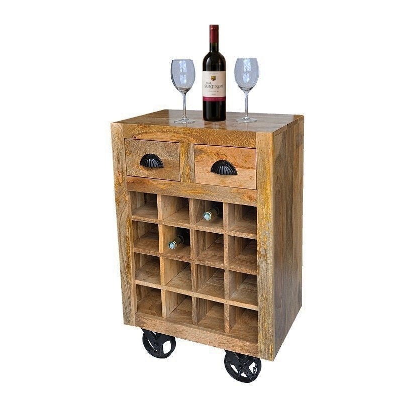 Vintage Wijnkar Wijntrolley Retro Mangohout Drankenkar Mango, Info@dehanzeherten.nl, De Hanze Herten BV, 5 tot 15 flessen, Nieuw