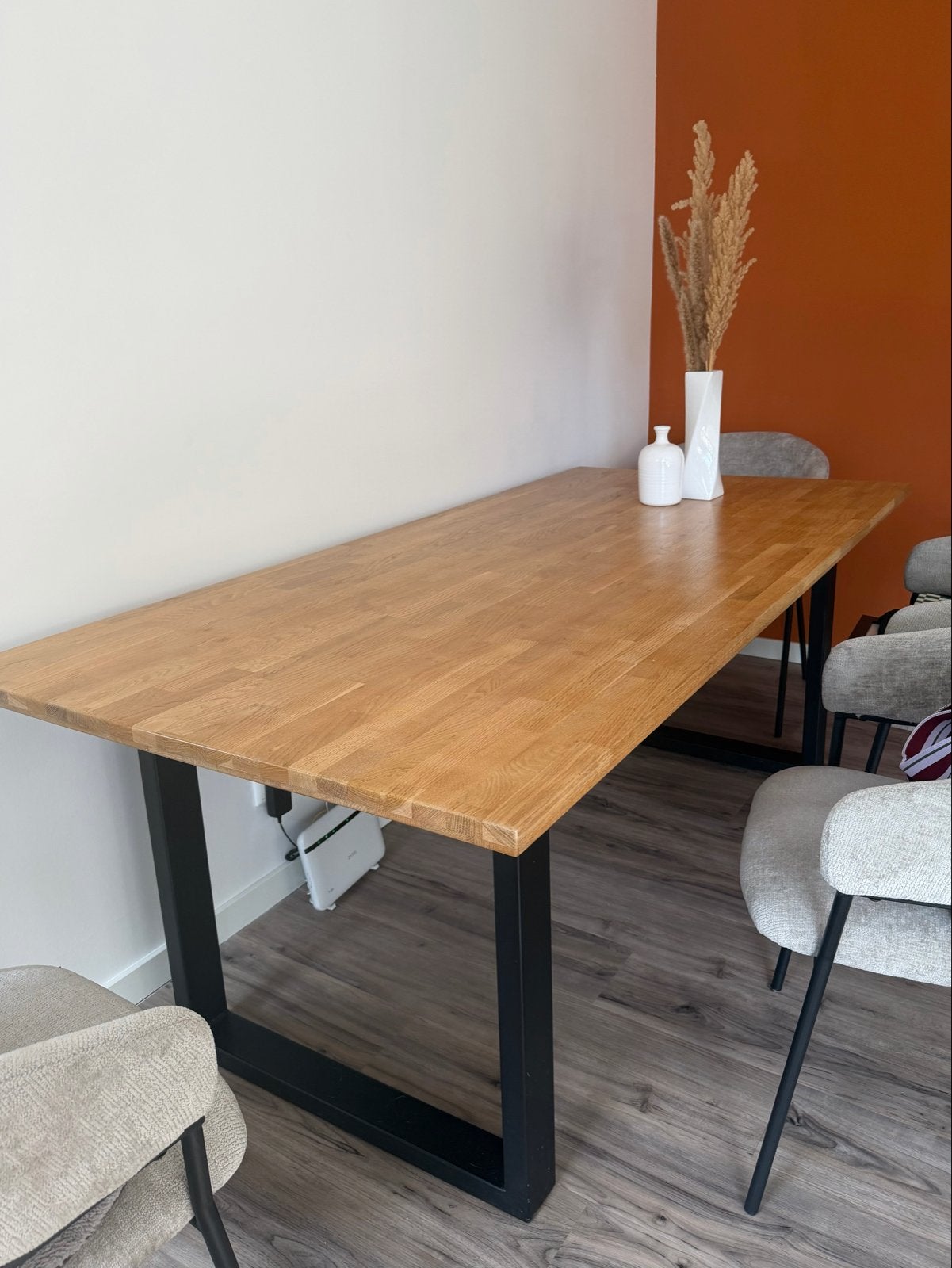 eettafel met metalen onderstel, Ophalen, Gebruikt, Eikenhout, 50 tot 100 cm
