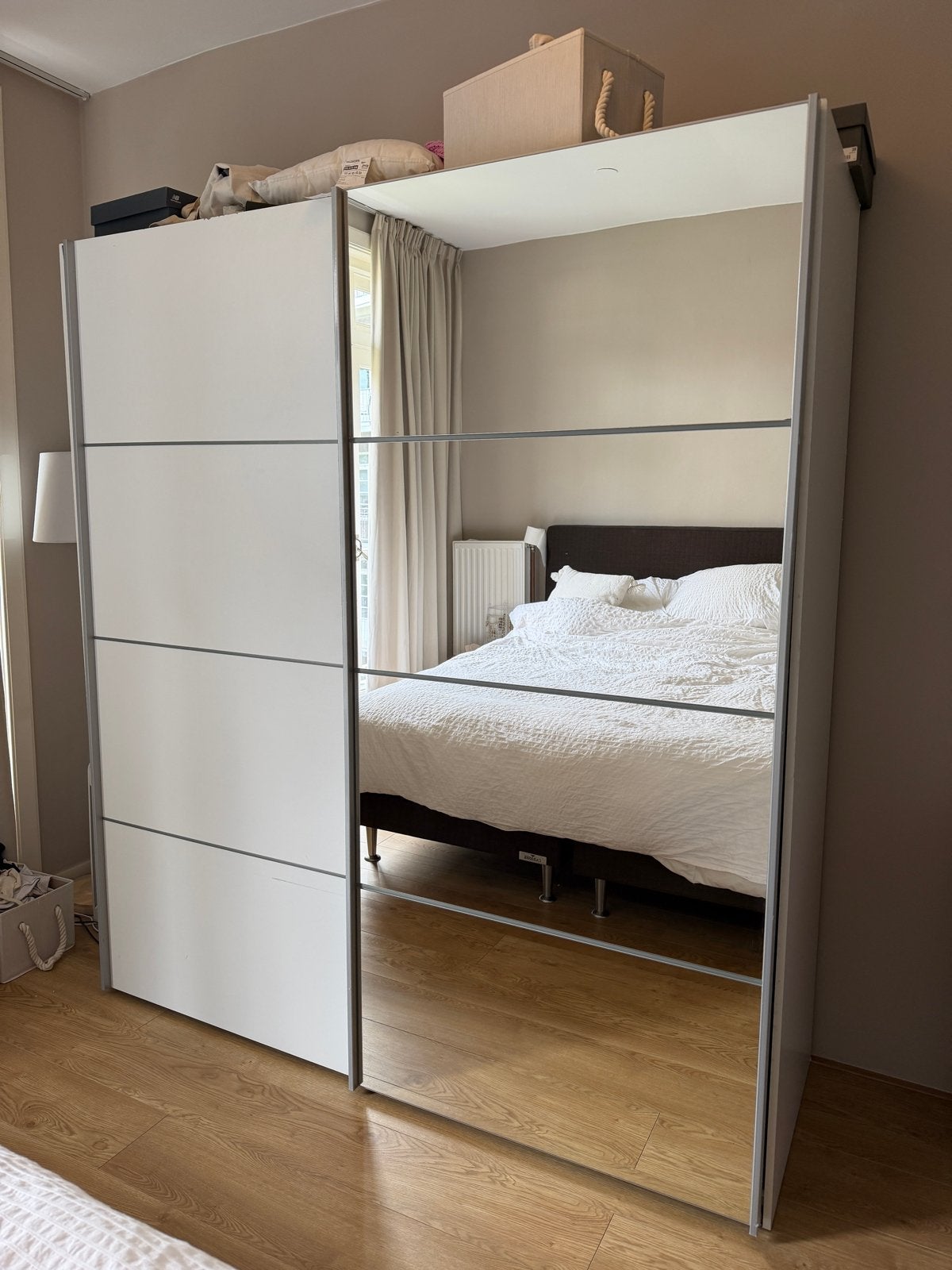 Ikea Pax kast met schuifdeuren en spiegel, Ophalen, Gebruikt, 100 tot 150 cm, 200 cm of meer