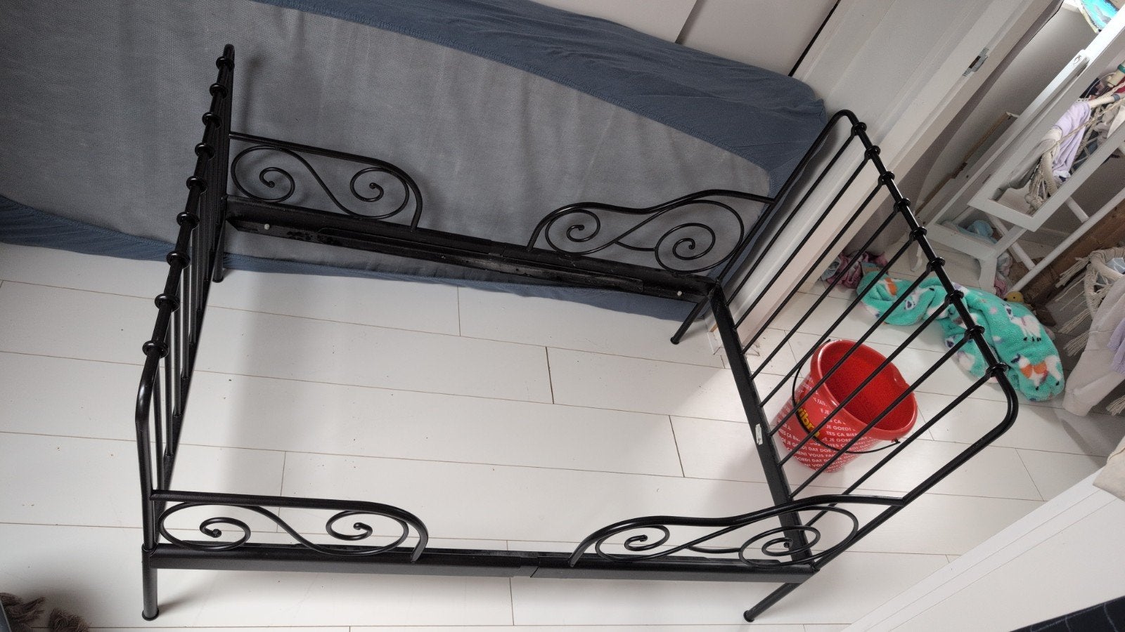 IKEA Minnen meegroeibed met lattenbodem en matras, Gebruikt, 70 tot 85 cm, 180 cm of meer, Ophalen
