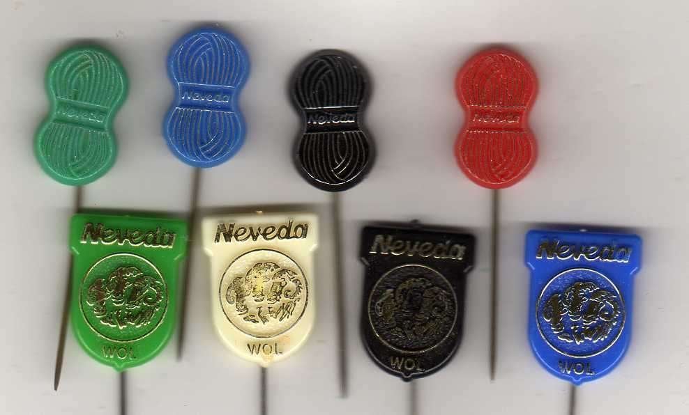 8 speldjes NEVEDA WOL LEIDSCHE WOLSPINNERIJ LEIDEN (A4), Verzamelen, Speldjes, Pins en Buttons, Ophalen of Verzenden, Gebruikt