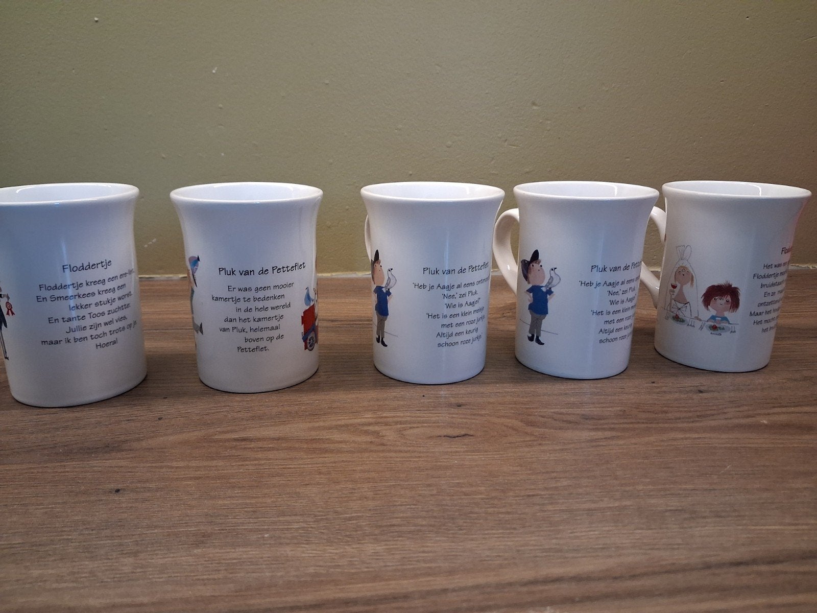 5 Pluk van de Petteflet/floddertje mokken, Ophalen, Gebruikt, Overige merken, Keramiek