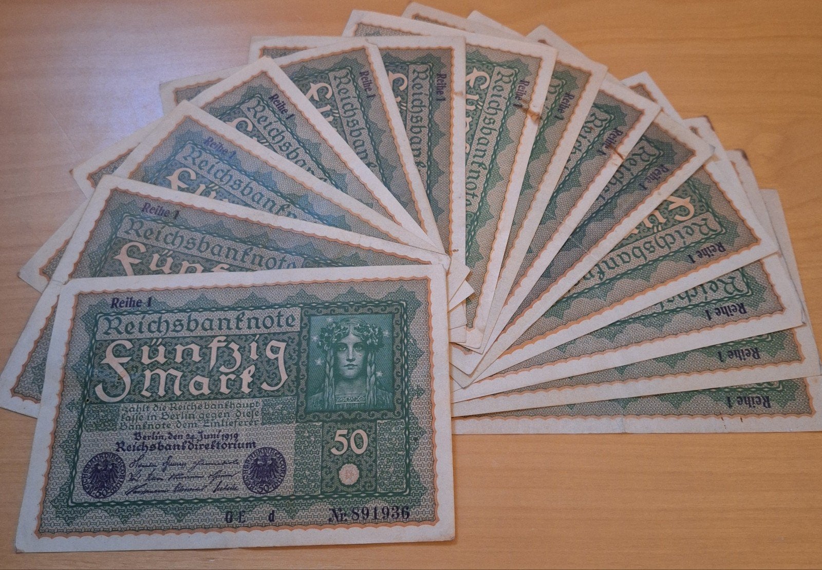 14 stuks 50 Mark Reichsbanknote 1919 - €12,75, Postzegels en Munten, Verzenden, Overige landen
