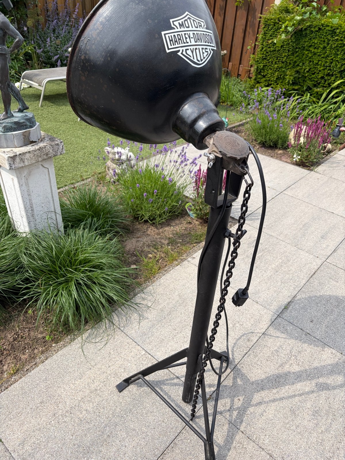 Zware Garagelamp met Harley Davidson logo, in hoogte verstel, Ophalen