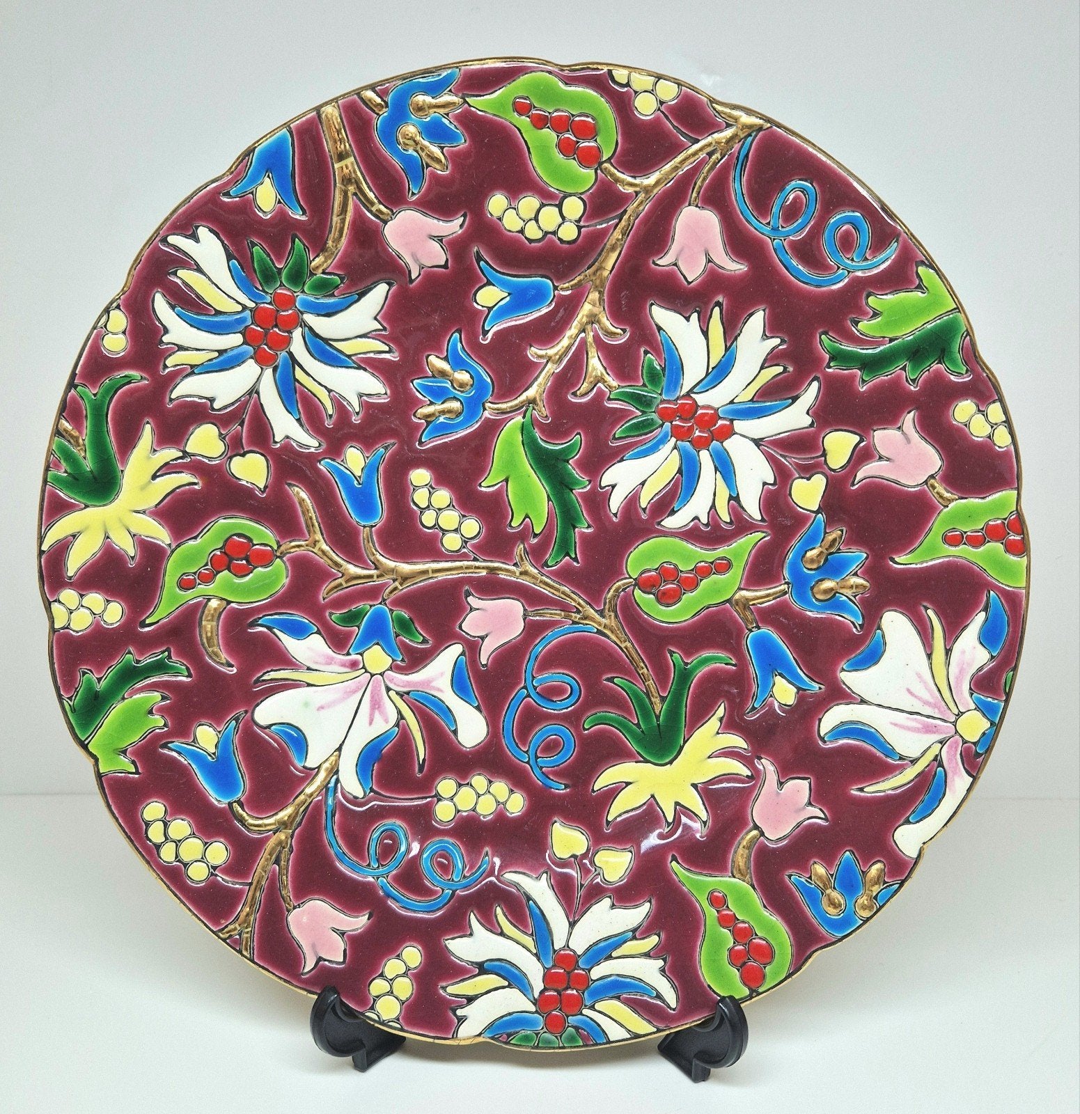 Emaux de Longwy Art Deco stijl sierbord floraal decor 652., Antiek en Kunst, Ophalen