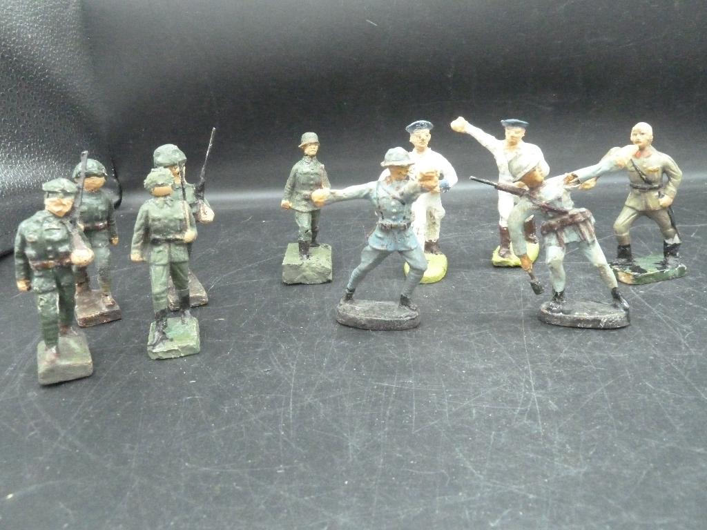 Partij van 10 antieke elastolin / lineol soldaten, Antiek en Kunst, Ophalen of Verzenden