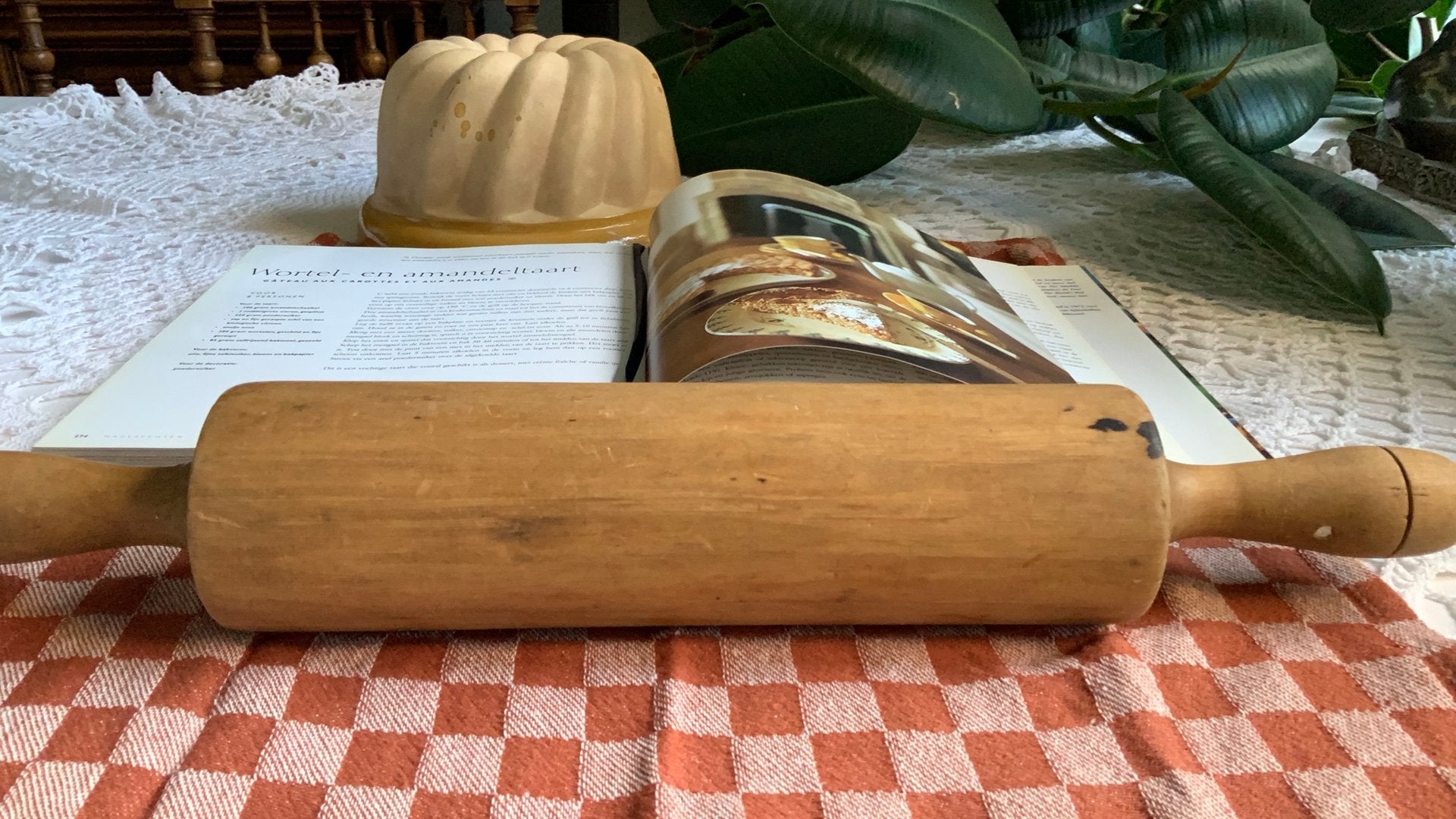 Oude Franse solide houten deegroller/landelijke keuken/45 cm, Ophalen of Verzenden