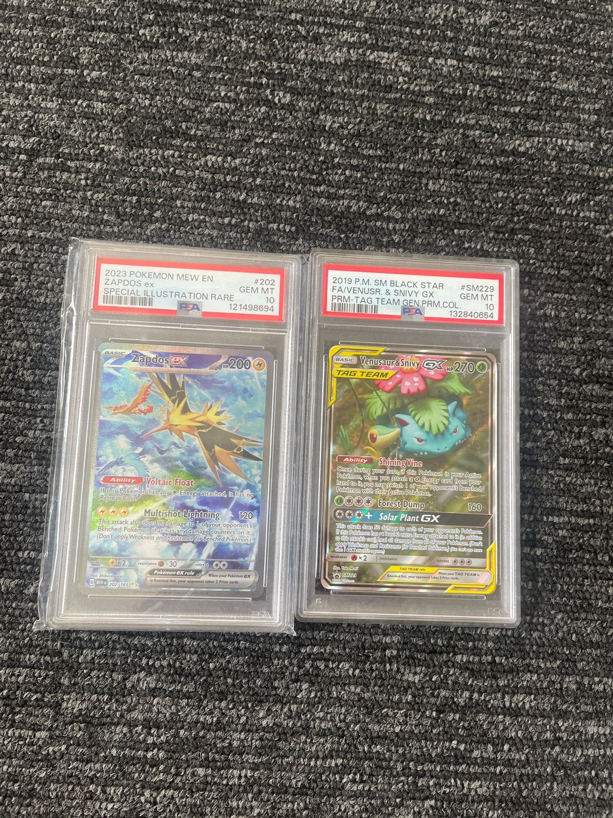PSA 10 Zapdos ex & Venusaur & Snivy GX Pokémon Kaarten, Ophalen of Verzenden, Nieuw