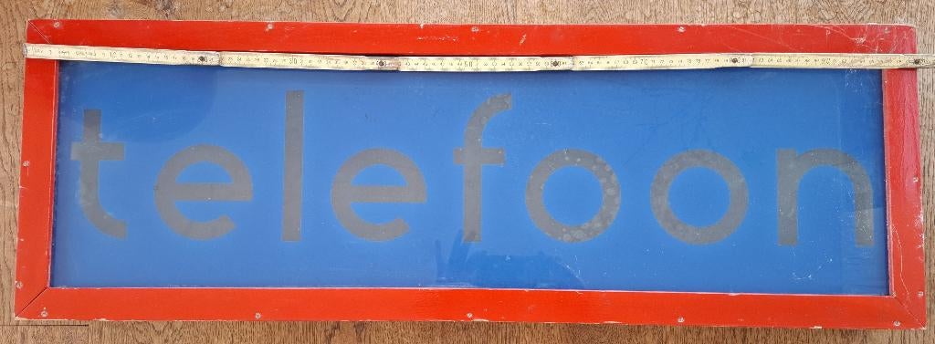Vintage glasplaat PTT telefooncel blauw, Ophalen, Gebruikt, Lichtbak of (neon) lamp