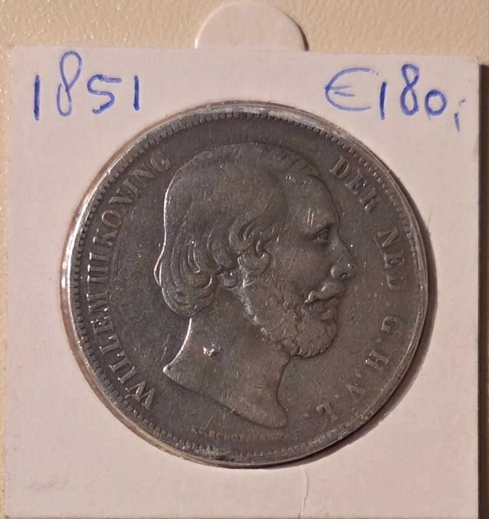 Zilveren 2½ Gulden Koning Willem III 1851, Postzegels en Munten, Munten | Nederland, Koning Willem III, Zilver, Ophalen of Verzenden