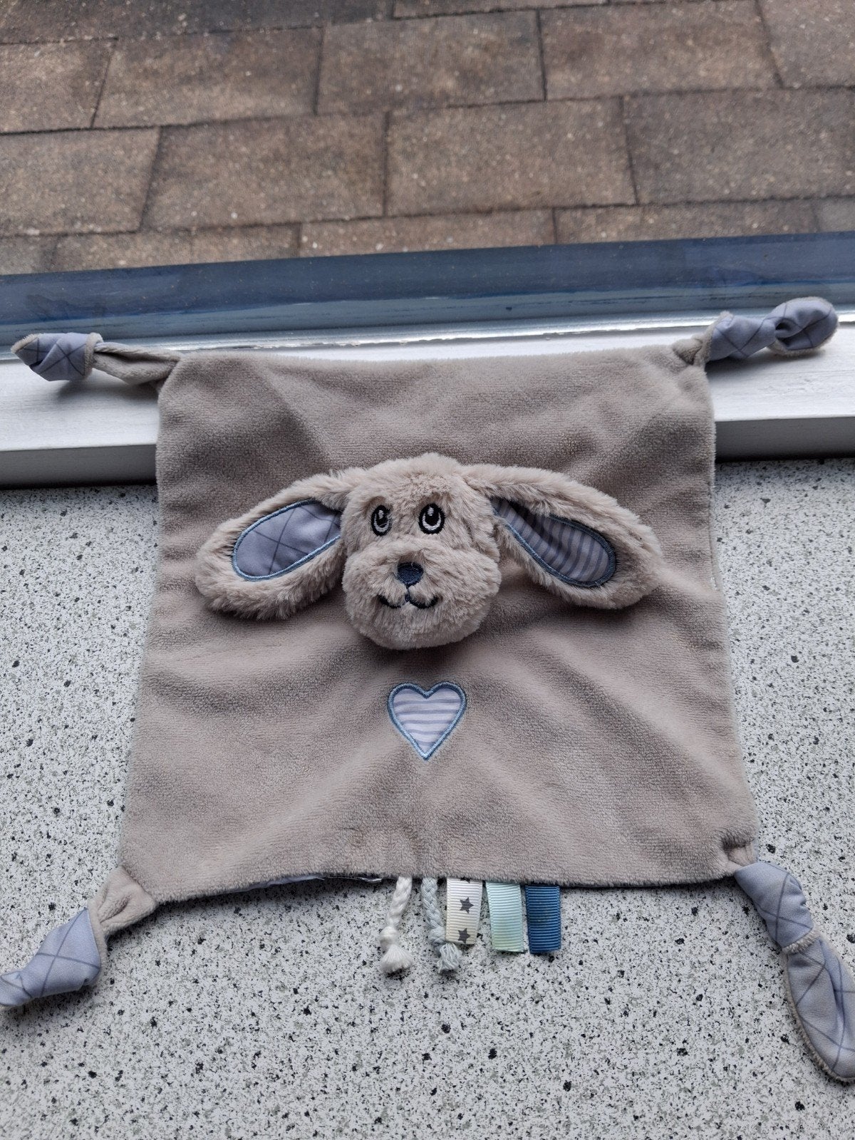 Knuffeldoek hond Jip of Jipy grijs met blauw velours, Zo goed als nieuw, Middelgroot (20 tot 80 cm), Wasbaar, Beige