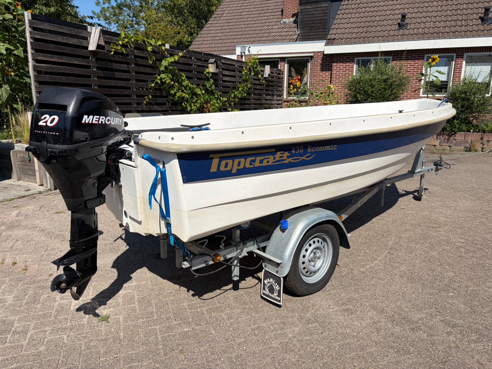 Topcraft 430 economic, mercury 20pk fourstoke, Watersport en Boten, Ophalen of Verzenden, Zo goed als nieuw, Topcraft