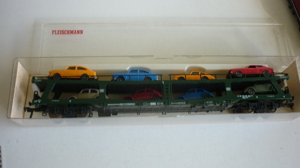 Fleischmann H0 5285 autotransporter in ovp, Gebruikt, Gelijkstroom, Fleischmann, Wagon