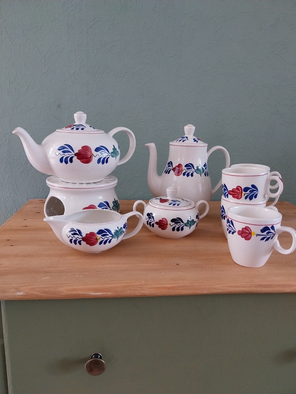 Boerenbont set- Theepot, Koffiepot, Suikerpot, Mel, Huis en Inrichting, Ophalen, Zo goed als nieuw, Aardewerk, Overige typen