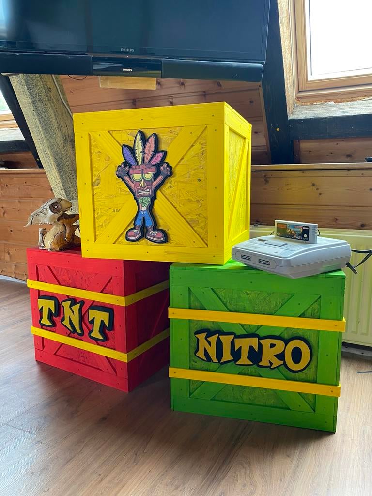 Crash bandicoot crates (ca. 40-45 cm3), Huis en Inrichting, Woonaccessoires | Kisten, Minder dan 50 cm, Minder dan 50 cm, Ophalen of Verzenden