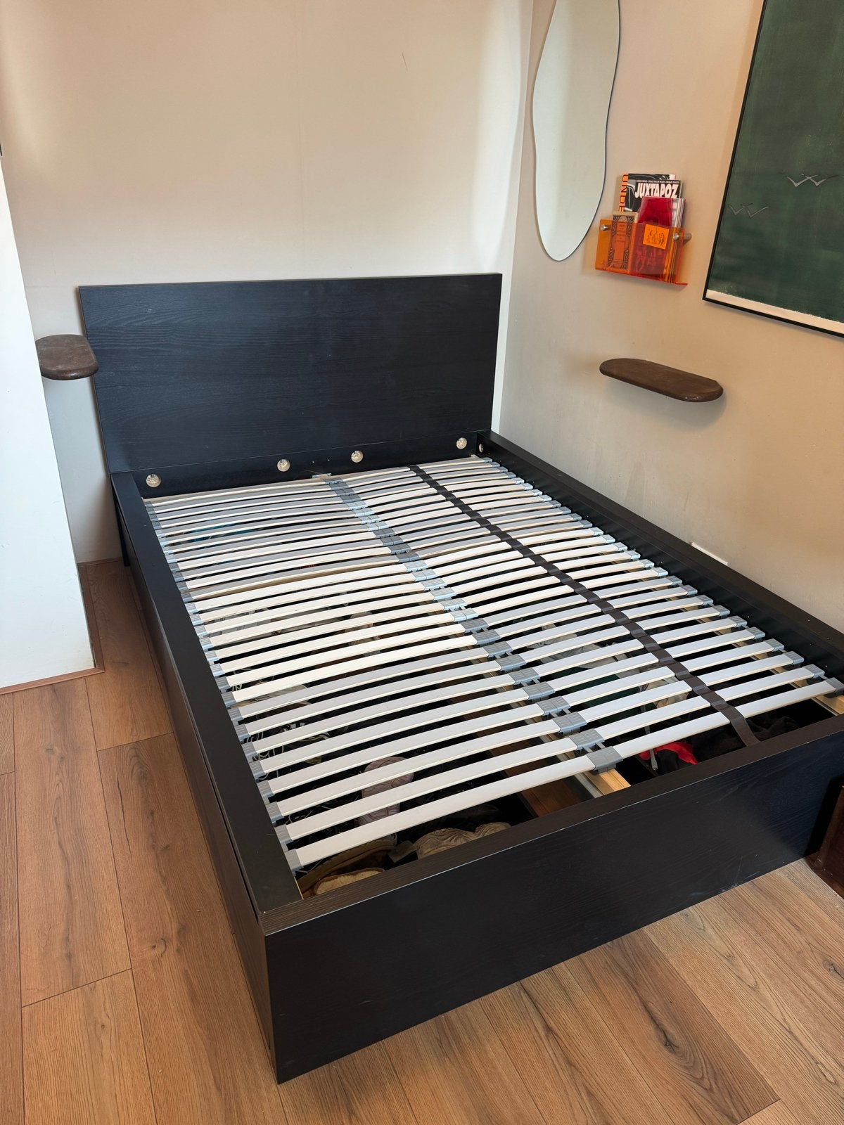 Tweepersoonsbed IKEA MALM 140x200 met 2x lattenbodem Lönsed, Ophalen, Gebruikt, Zwart, Tweepersoons