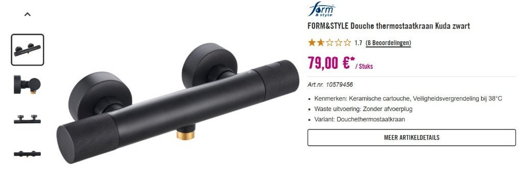 NIEUW FORM&STYLE Douche thermostaatkraan Kuda zwart NIEUW, Ophalen, Nieuw, Kraan