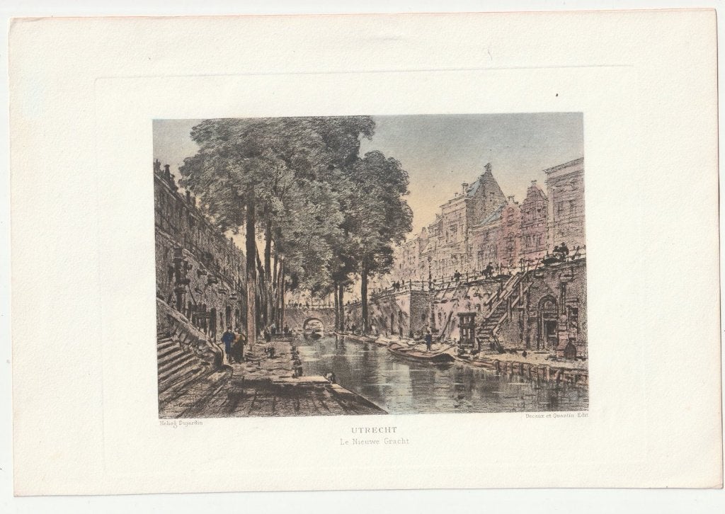 Utrecht Le Nieuwe Gracht heliogravure Lalanne Dujardin, 1800 - 1899, Verzenden, Stadsgezicht, Gravure
