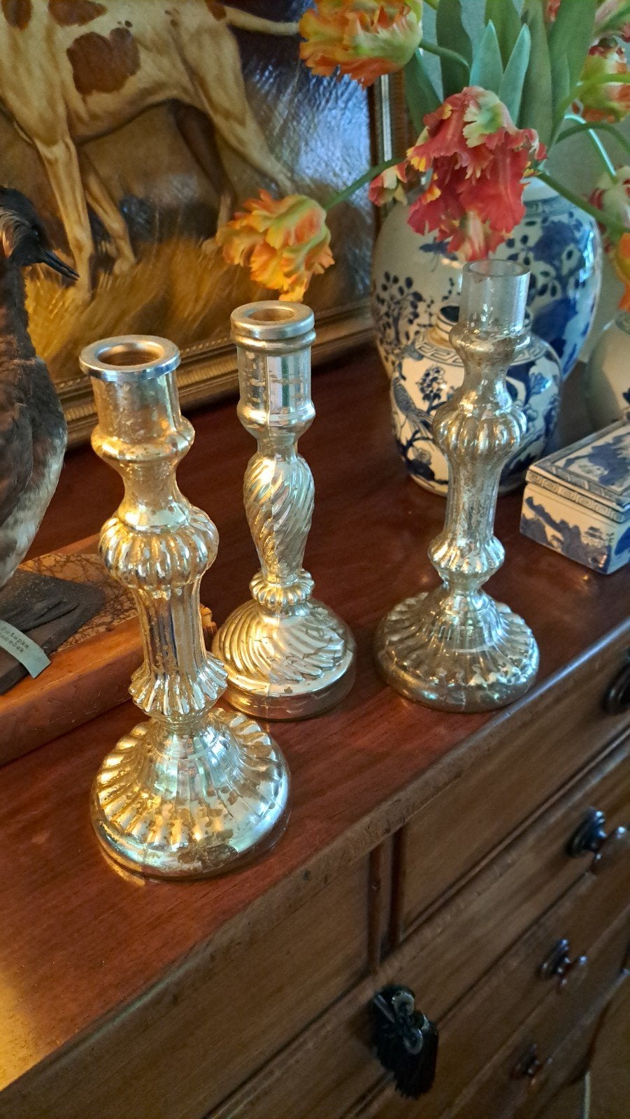 Drie verzilverde kandelaars, Ophalen of Verzenden, Zilver