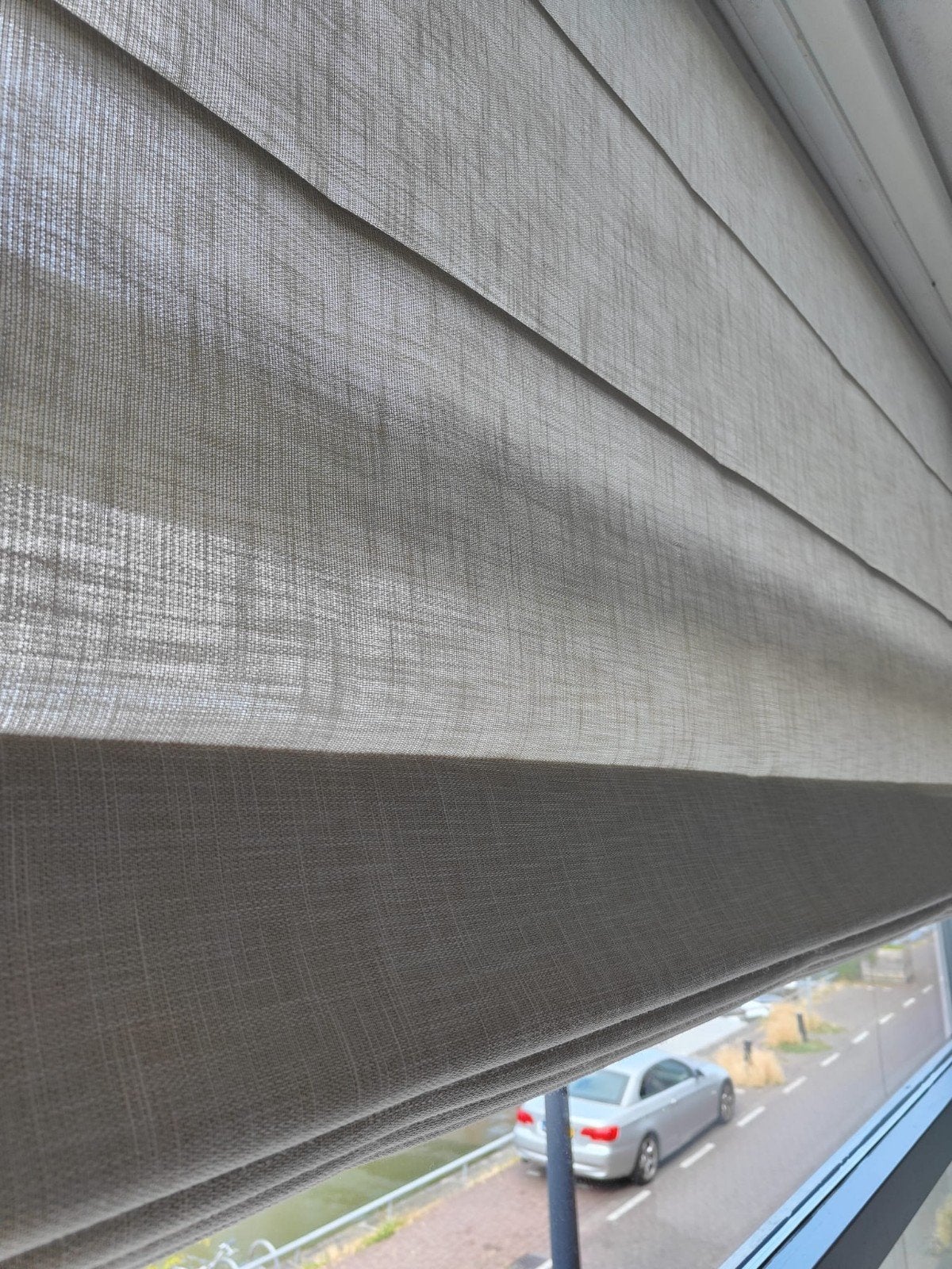 Hoogwaardig vouwgordijn linnen kleur, 284,5x255,5 cm, Huis en Inrichting, Stoffering | Gordijnen en Lamellen, Ophalen, Duo rolgordijn