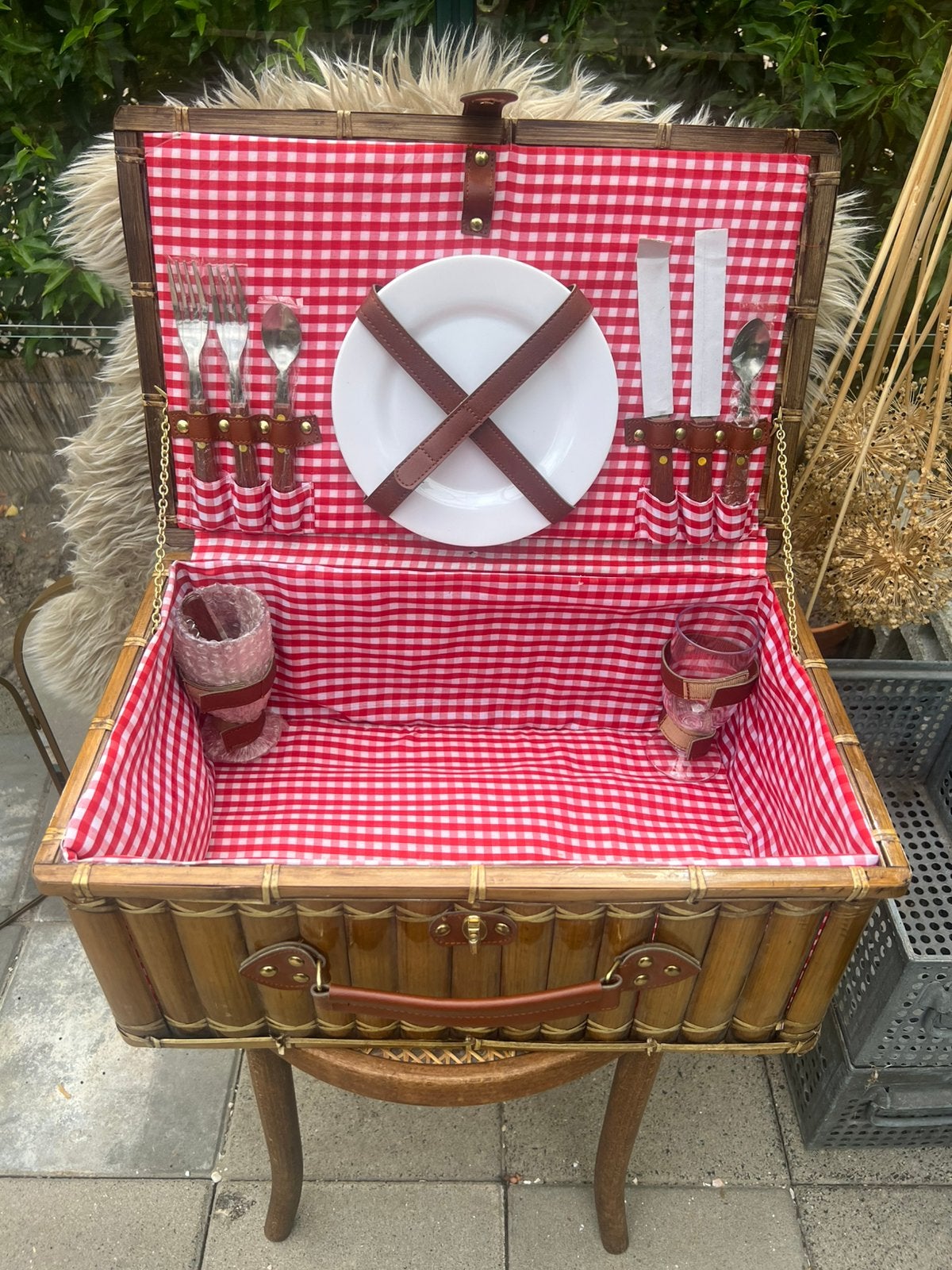 Klassieke bamboe picknickmand, Ophalen of Verzenden, Zo goed als nieuw