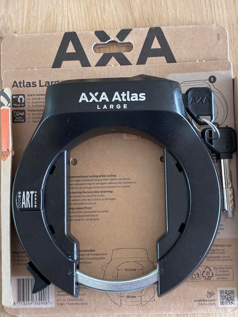 Nieuw AXA Atlas Large Ringslot - ART2 (verkeerd gekocht), Fietsen en Brommers, Ophalen of Verzenden, Nieuw, Ringslot