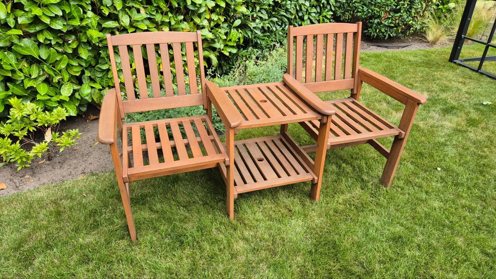 Houten Tuinbank Duo Zit met Tafel - Comfortabel & Stijlvol, Ophalen, Nieuw, Hout