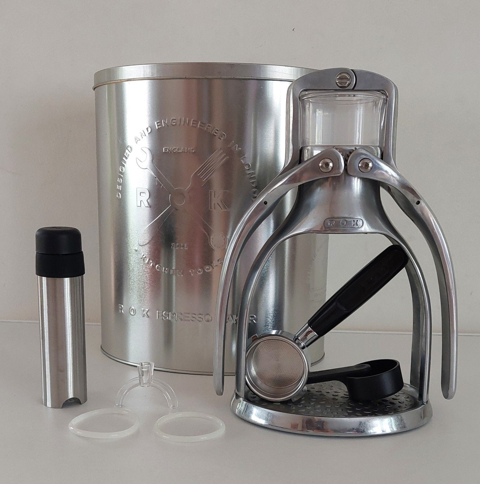 ROK Espresso Maker, niet-elektrisch, Ophalen, Espresso apparaat, Gemalen koffie, Zo goed als nieuw
