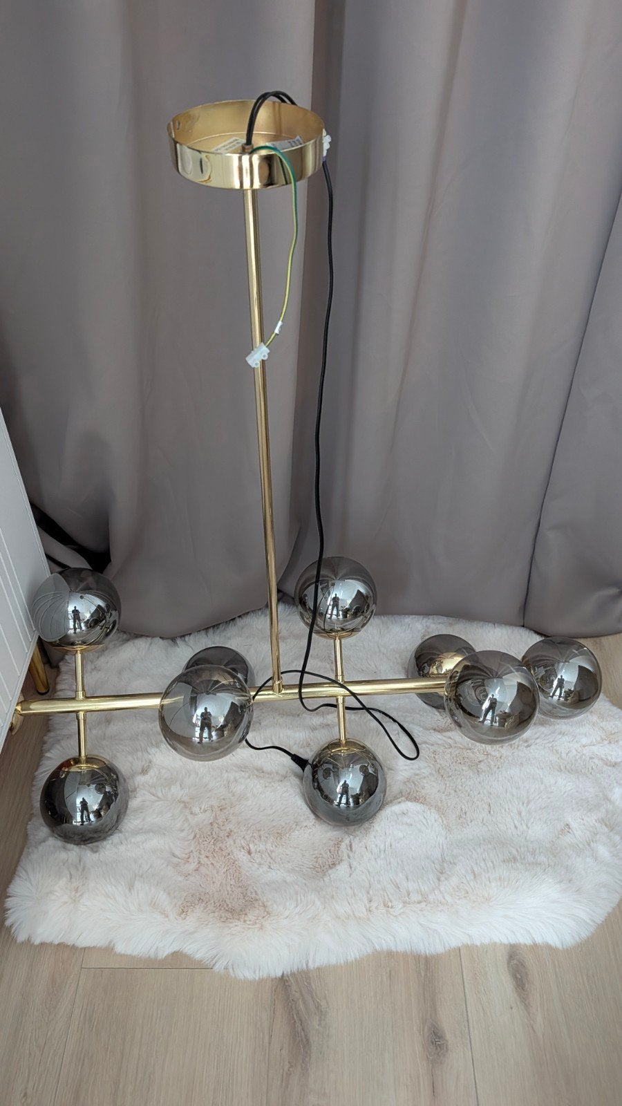 Made hanglamp met 8 glazen bollen - Goud/Grijs, Ophalen, Gebruikt, Modern, Industrieel, Design, Glas
