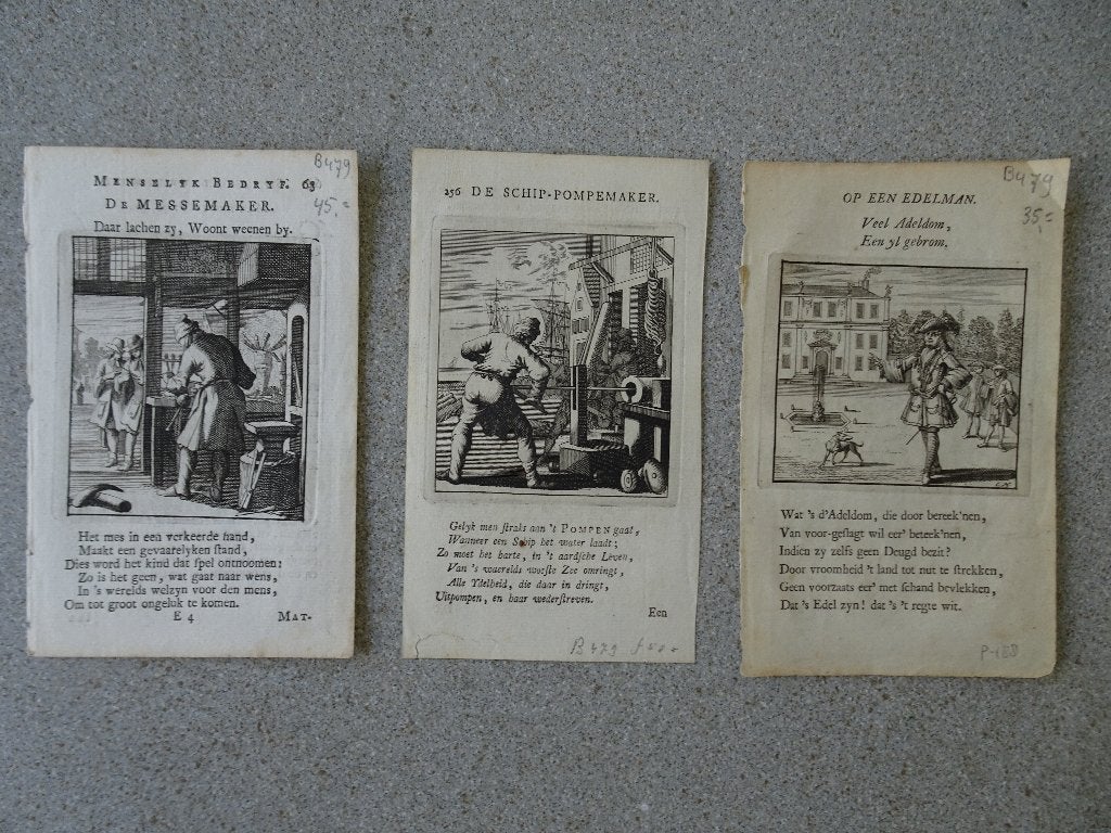 lot verzameling gravures van beroepen kleur Jan Luyken 1700, Antiek en Kunst, Dagelijks leven, Ophalen of Verzenden, Gravure, Origineel