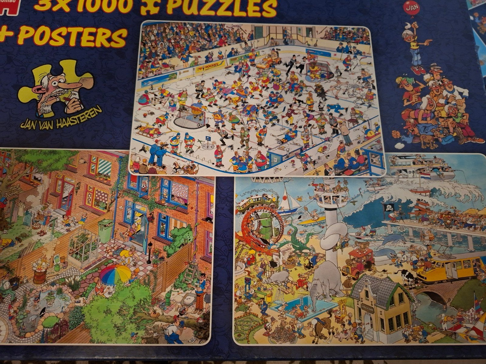 Jan van Haasteren 3x1000 Puzzels + Posters, Ophalen of Verzenden, 500 t/m 1500 stukjes, Zo goed als nieuw, Legpuzzel
