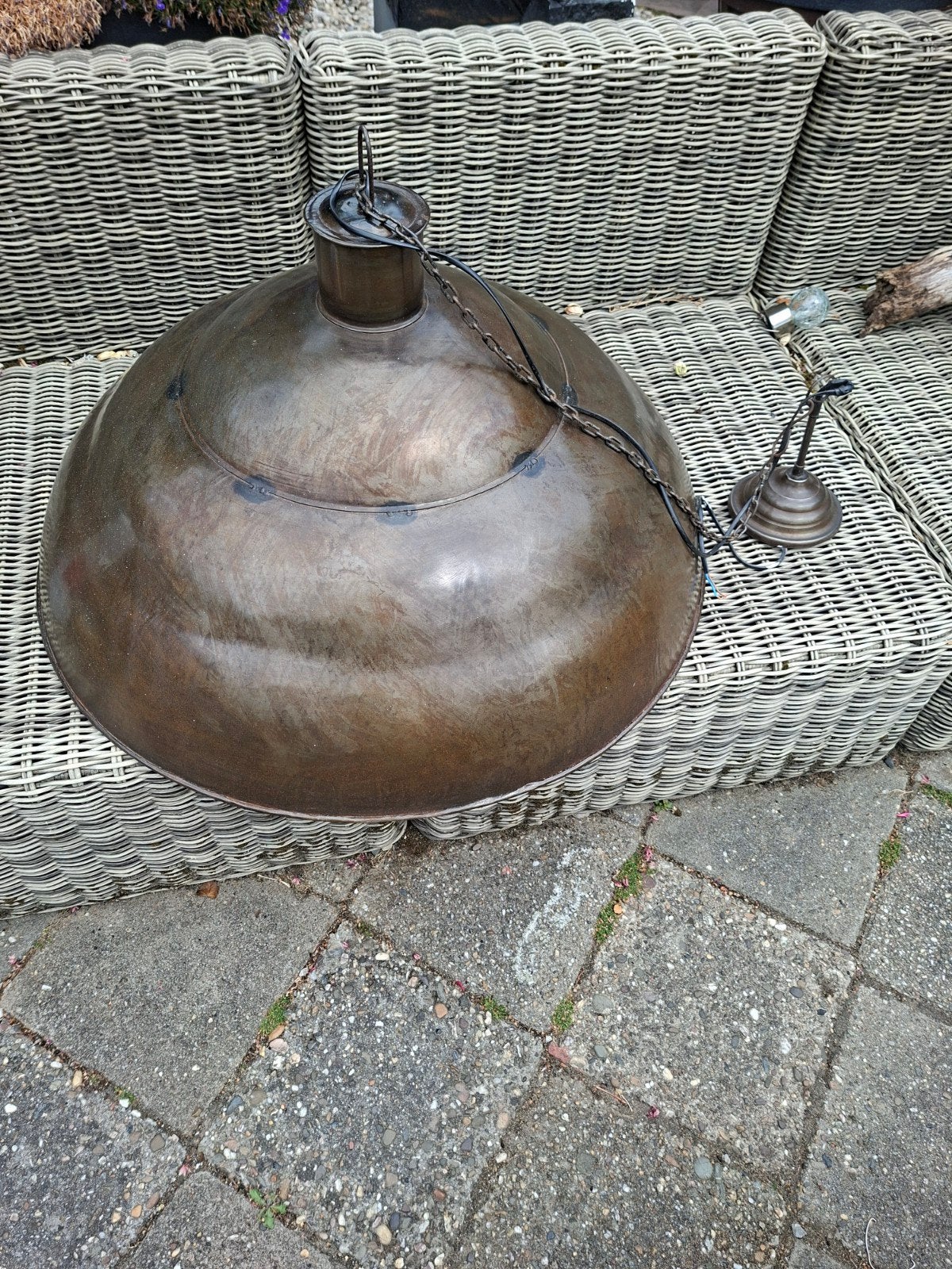 grote bruine/zwarte industriele hanglamp, Ophalen, Zo goed als nieuw, Metaal, Industrieel