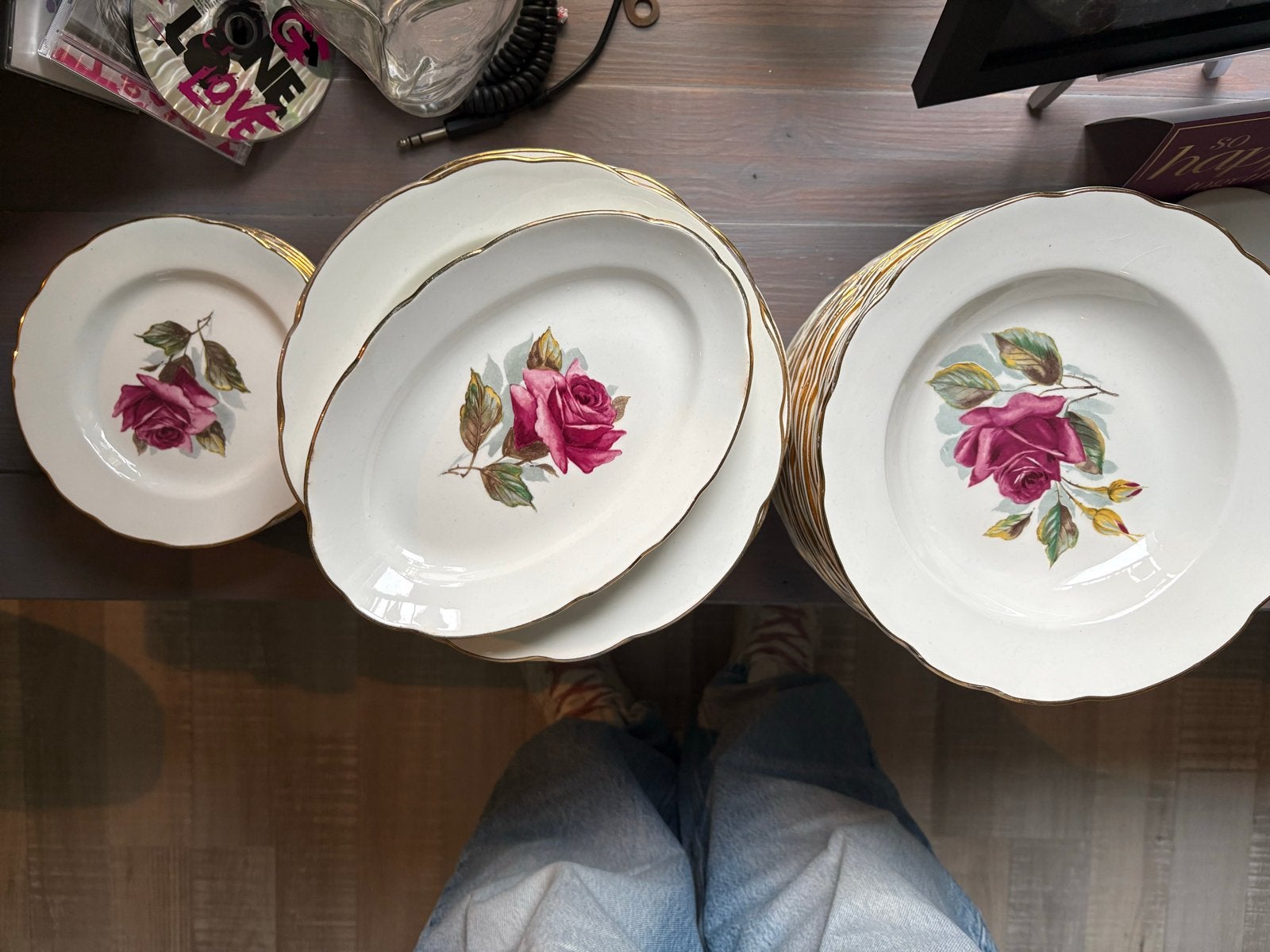 GIEN Chambord France – 55-delig vintage servies – rozenmotie, Ophalen
