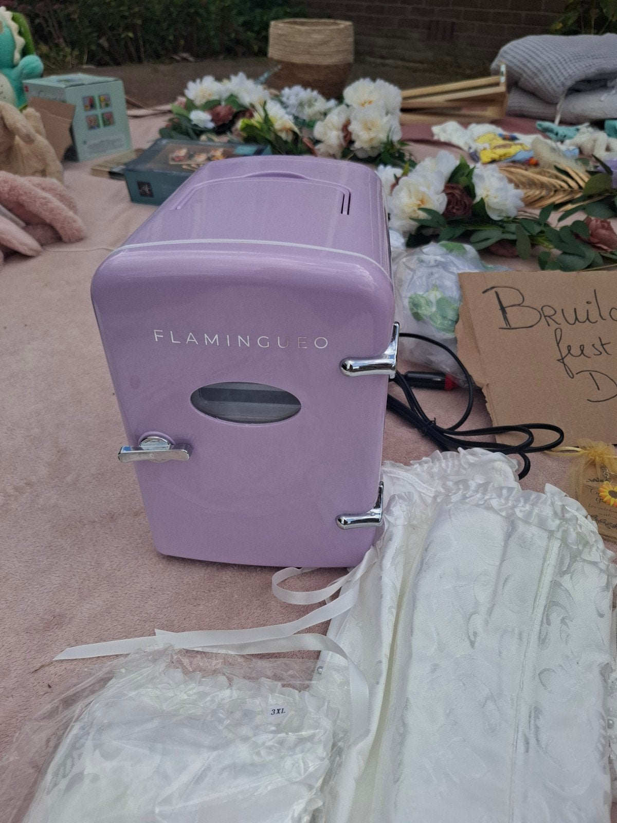 Flamingueo mini koelkast - paars (auto-oplader aanwezig), Ophalen of Verzenden, Minder dan 75 liter, Zonder vriesvak, Gebruikt
